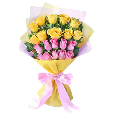 "20 Yellow and Pink Roses Bunch - Click here to View more details about this Product